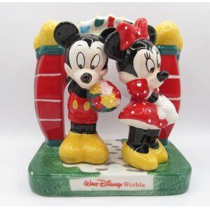 Walt Disney World Mickey Mouse and Minnie Salt Pepper Shakers with Stand